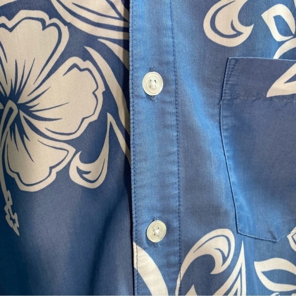 Vintage Rushgard Hawaiian Tropical Dad Button Down Shirt Top Blue Size Medium - Picture 7 of 11